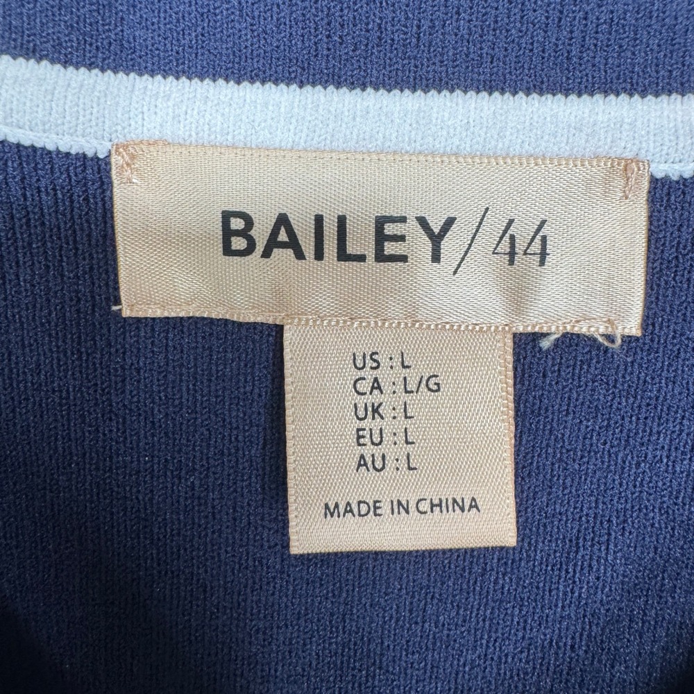Bailey 44 Navy Blue White Contrast Trim Knit Button Front Polo Cardigan Top L - Picture 2 of 8